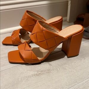 Soda Orange Quilted Block Heel Sandals